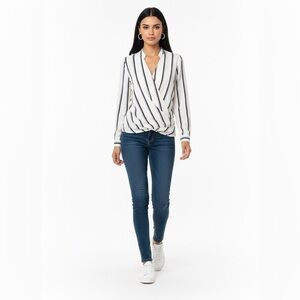 Splendid Ivory and Black Striped Wrap Blouse